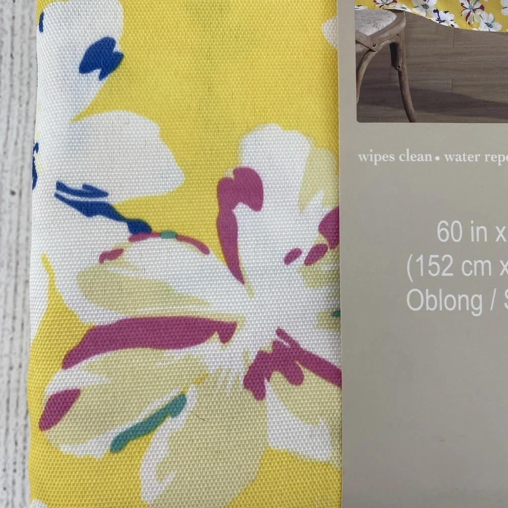 Briar & Bramble Tablecloth 60x84 Yellow Pink Blue Floral Flowers Indoor Outdoor
